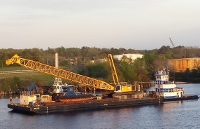 Seaward Tugs and Crane Barge Mobilizing to Another Project    